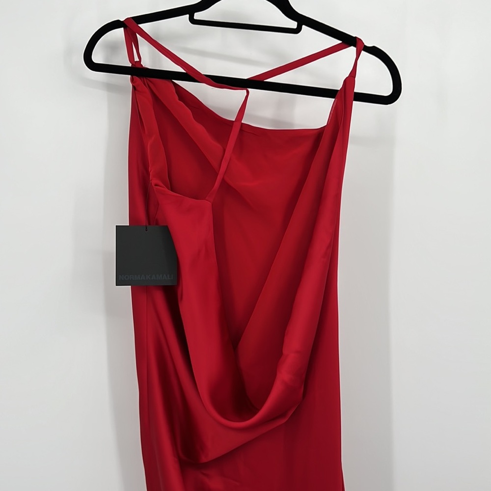 Norma Kamali One Shoulder Bias Gown in Tiger Red Medium - Picture 7 of 10